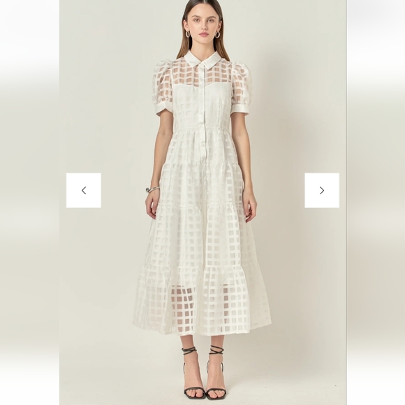 English Factory Dresses & Skirts - English Factory Gridded Organza Tiered Maxi Dress